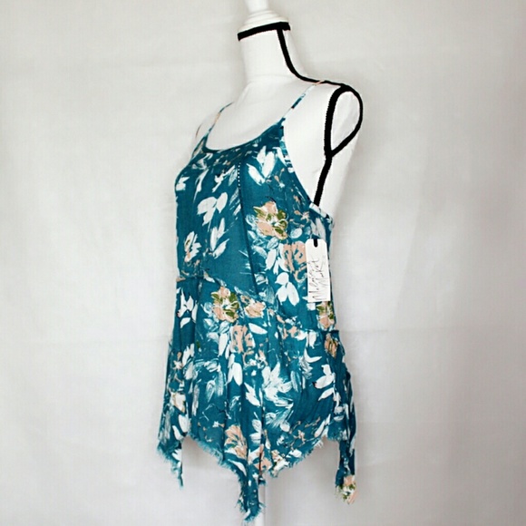 Melrose and Market Teal Floral Asymmetrical Tank - Picture 2 of 8